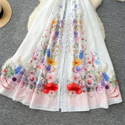 Elegant vintage V-neck button long floral evening dress high quality