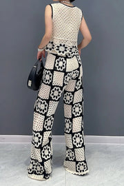 High quality loose and casual two-piece set with holes sleeveless top+pants