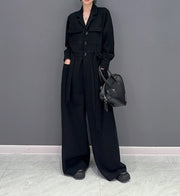 High Quality Loose Wide Leg Long Sleeve Solid Color One Piece Jumpsuit