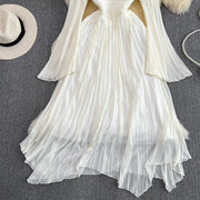 White French Elegant Flared Long Sleeve V Neck A Line High Quality Maxi Dress