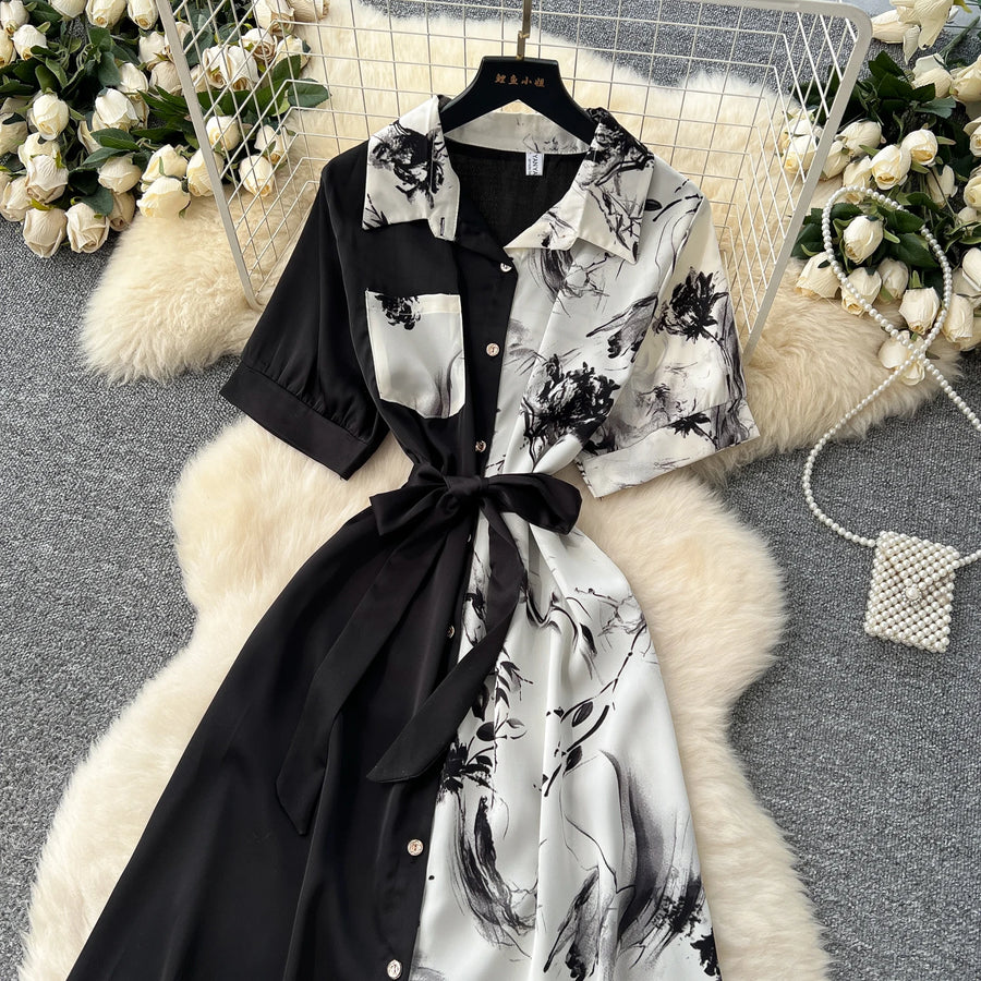Chic Single Breasted Spliced Elegant Korean Fashion Fairy Sexy High Waist Vestidos Summer High Street Women Vacation