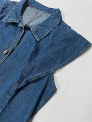 Long Dress Women Denim Dresses A Line Vestidos  Streetwear Turn Down Collar Sleeveless Elegant Casual Loose