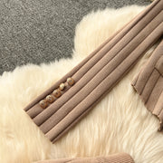 Senior Knitted Suits Fashion Metal Button Vest+V Neck Long Sleeves Cardigans+Wide Legs Pants Stripe Three Pieces Sets