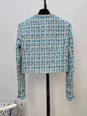 New Women Autumn Elegant French Style O-Neck Tweed Jacket Plaid Single Breasted Slim Fit Short Top Party Banquet Coat Outerwear