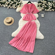 Chic Elegant Three-dimensional Ruched slim chain casual Sexy Evening Fashion fairycore women clothing Two Piece Set