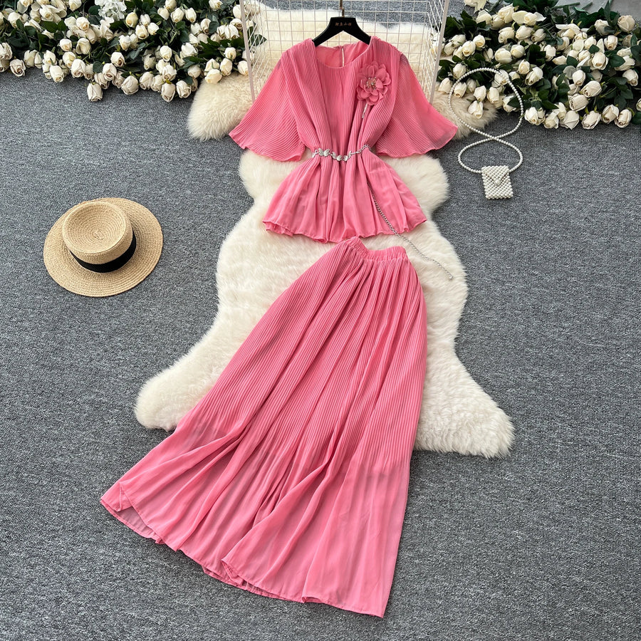 Chic Elegant Three-dimensional Ruched slim chain casual Sexy Evening Fashion fairycore women clothing Two Piece Set