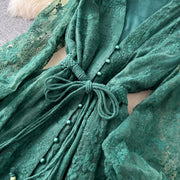 High-end vintage elegant V-neck long-sleeved dress