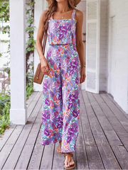 High Quality Sleeveless Casual Floral Backless Wide Leg Elegant Long Jumpsuit