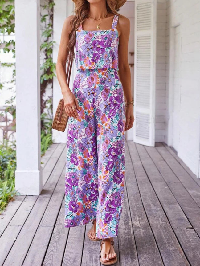 High Quality Sleeveless Casual Floral Backless Wide Leg Elegant Long Jumpsuit