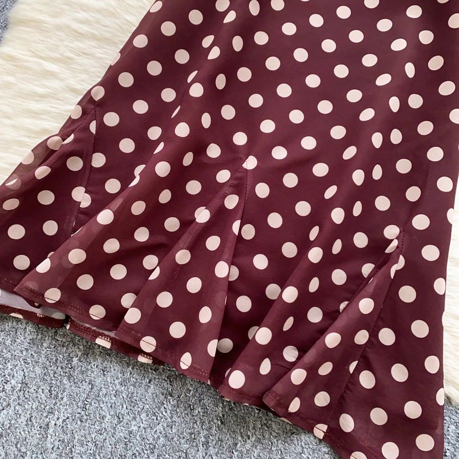 Retro Polka Dot Skirt Set Women Summer Sweet Style Fashion Temperament Camisole Top and Fashion Bodycon Skirt Women Skirt Set