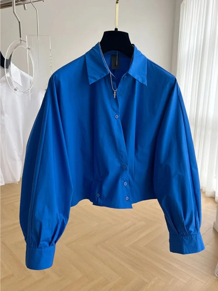 High Quality Long Sleeve Loose Vintage Plain Short Shirt