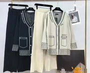 Autumn Winter Small Fragrance Knitted Two Piece Set Women Cardigan Coat + Pant Suits Fashion Casual Tracksuit 2 Piece Pant Sets