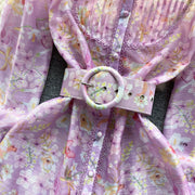 High Quality Belted Lantern Sleeve High Neck Floral Dress