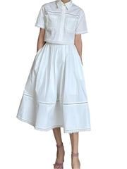 Elegant Two Piece Sets Lapel Short Sleeve Blouses High Waist Pleated Skirts