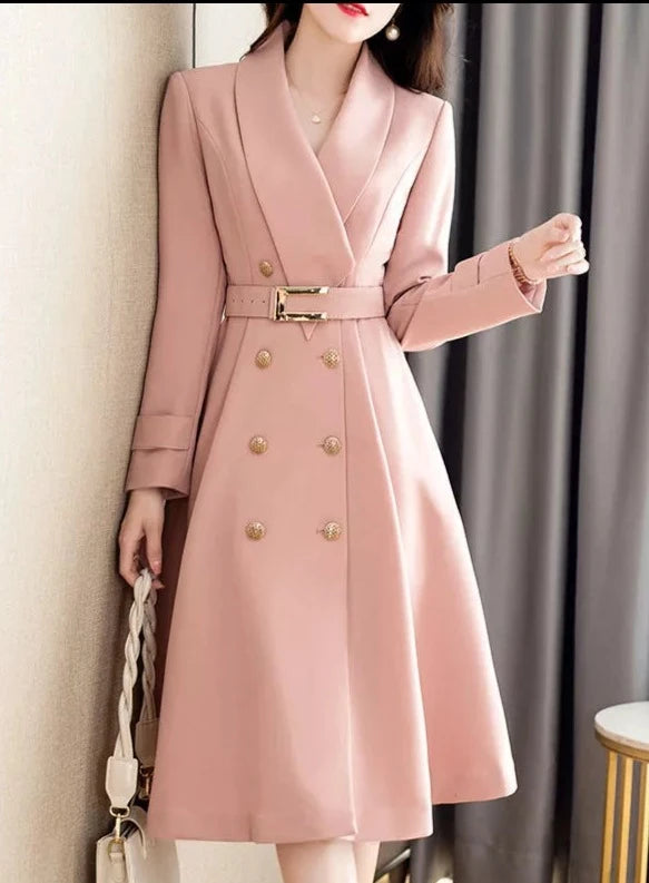 Elegant long-sleeved double-breasted and high-quality dress