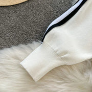 Two-piece set, high-neck sweater with zipper and high-quality wide-leg pants