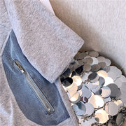 Summer New Stitched Zipper T-shirt top Female Set Elegant Women's Jeans Casual Blouse Two Piece Set Ladies Tracksuits big