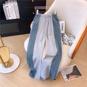 Summer New Stitched Zipper T-shirt top Female Set Elegant Women's Jeans Casual Blouse Two Piece Set Ladies Tracksuits big