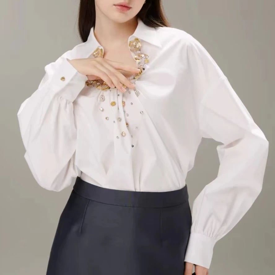 High Quality Sequin Stitch Cotton Elegant Casual Shirt