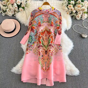 Long sleeve flower print shirt dress