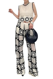High quality loose and casual two-piece set with holes sleeveless top+pants