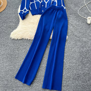 2 Piece Sets Single Breasted Print Cardigan + High Waist Wide Legs Pants