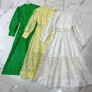 Evening Embroidery Lace Dress For Women  Summer Autumn Clothes Sexy Hollow Out Long Sleeve Midi Dresses Female