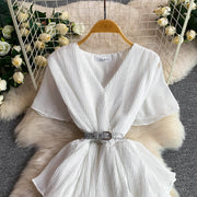 Women Long Dress Cake Dresses A Line Vestidos  Streetwear V Neck Short Sleeve Elegant Party Work Slim Fit Casual Summer