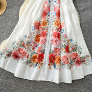 Elegant vintage V-neck button long floral evening dress high quality