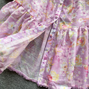 High Quality Belted Lantern Sleeve High Neck Floral Dress