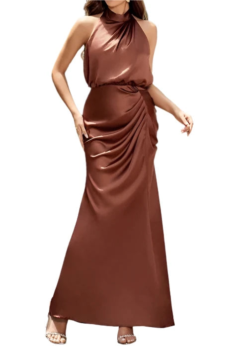 High Quality Draped Pleat Sleeveless Backless Bodycon Bodycon Long Dress