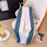 Summer New Stitched Zipper T-shirt top Female Set Elegant Women's Jeans Casual Blouse Two Piece Set Ladies Tracksuits big