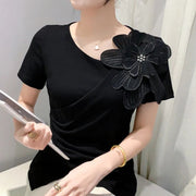 High Quality Pleated Cross Slash Neck Short Sleeve T-shirts