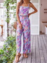 High Quality Sleeveless Casual Floral Backless Wide Leg Elegant Long Jumpsuit
