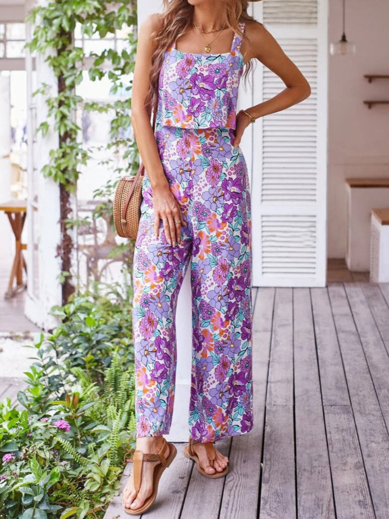 High Quality Sleeveless Casual Floral Backless Wide Leg Elegant Long Jumpsuit