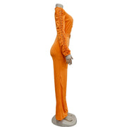 Elegant Hollow Out Turtleneck Long Sleeve Slim Fit Jumpsuit with Belt High Quality