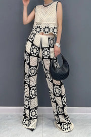 High quality loose and casual two-piece set with holes sleeveless top+pants