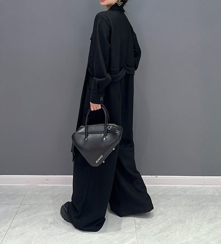 High Quality Loose Wide Leg Long Sleeve Solid Color One Piece Jumpsuit