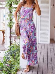 High Quality Sleeveless Casual Floral Backless Wide Leg Elegant Long Jumpsuit