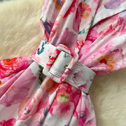 Elegant French vintage style sleeveless dress with high quality floral print