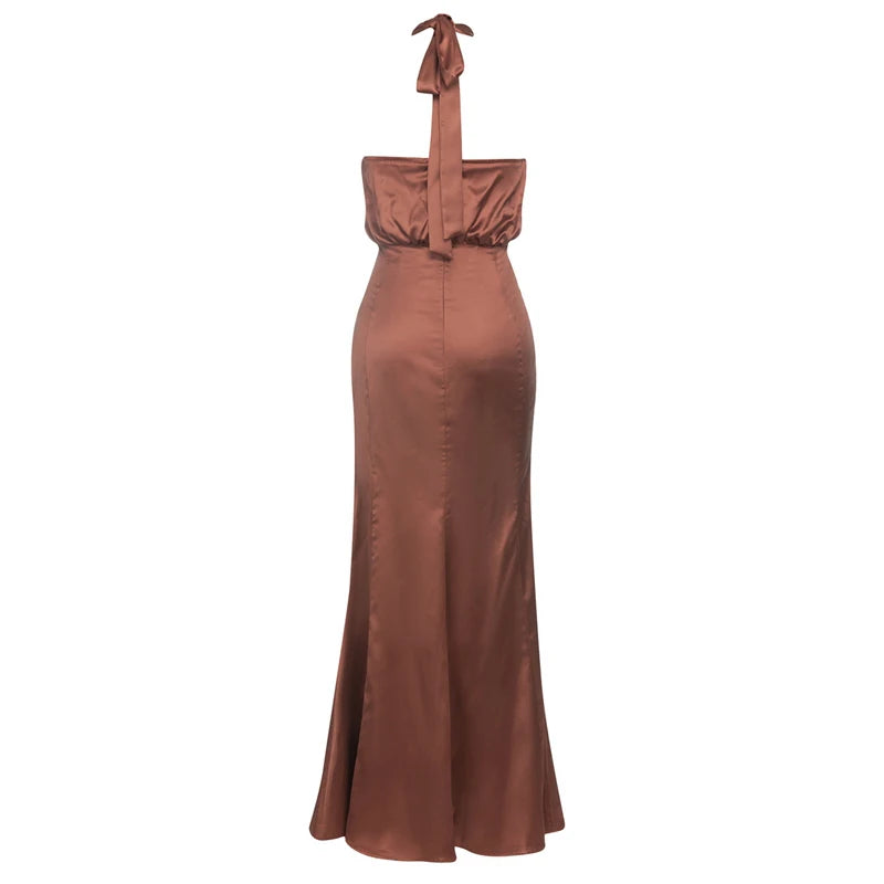 High Quality Draped Pleat Sleeveless Backless Bodycon Bodycon Long Dress