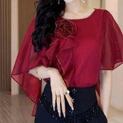 High Quality Round Neck Solid Color Short Sleeve Yarn Tops