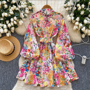 High quality long sleeve French vintage style elegant floral print dress