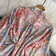 High Quality Big Hem Long Sleeve Turtleneck Printed Dress