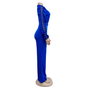 Elegant Hollow Out Turtleneck Long Sleeve Slim Fit Jumpsuit with Belt High Quality
