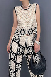 High quality loose and casual two-piece set with holes sleeveless top+pants