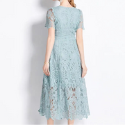 TESSCARA Women Summer Elegant White Dress High Quality Wedding Cocktail Party Robe Vintage Hollow Out Designer Lace Vestidos