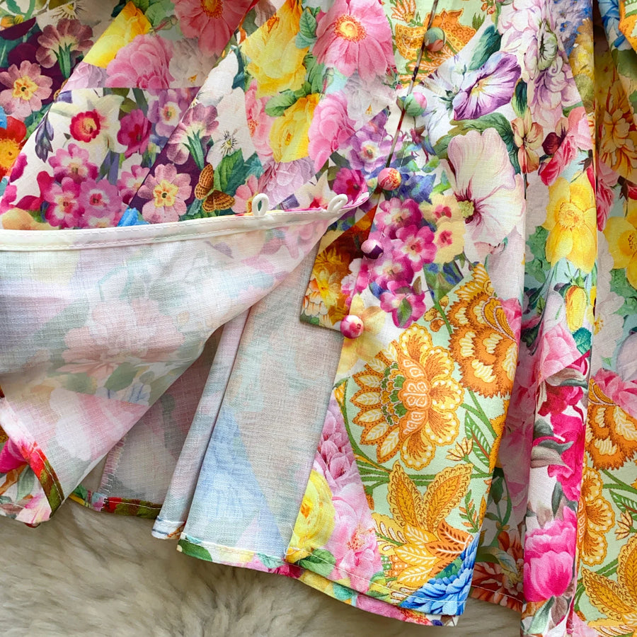 High quality long sleeve French vintage style elegant floral print dress