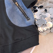 Summer New Stitched Zipper T-shirt top Female Set Elegant Women's Jeans Casual Blouse Two Piece Set Ladies Tracksuits big
