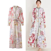 High-neck floral long dresses with high-quality bows